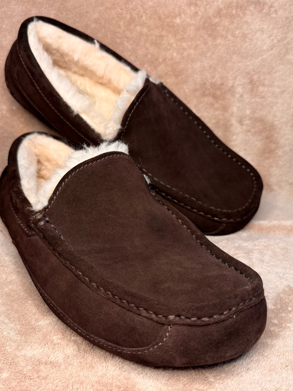 UGG Men's Ascot Espresso Suede Slippers Shoes Sz 8 Like New